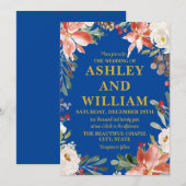 Kobalt Blauw Goud Kerst Winter Greenery Wedding Kaart (Voorkant / Achterkant)