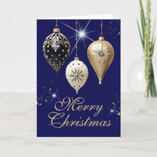 Kobalt Blauw Goud Wit  Ornamenten Kerst Feestdagen Kaart