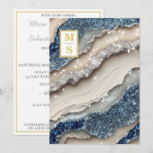 *~ Kobalt Blauw Ivoor Agaat QR AR66 RSVP Bruiloft Kaart (Voorkant / Achterkant)