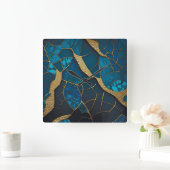 Kobalt Blauw Marmer Mozaïek Goud Inlay Aders Vierkante Klok (Huis)