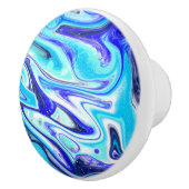 Kobalt Blauw Marmeren Vloeibare Kunst Swirls Keramische Knop (Rechts)