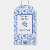Kobalt Blauw op Witte Protea Bloem Matching Cadeaulabel (Voorkant)