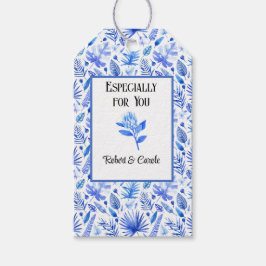 Kobalt Blauw op Witte Protea Bloem Matching Cadeaulabel