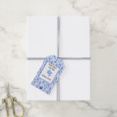 Kobalt Blauw op Witte Protea Bloem Matching Cadeaulabel (Met Touw)