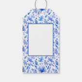 Kobalt Blauw op Witte Protea Bloem Matching Cadeaulabel (Achterkant)