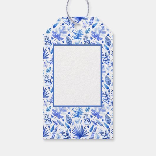 Kobalt Blauw op Witte Protea Bloem Matching Cadeaulabel (Achterkant)