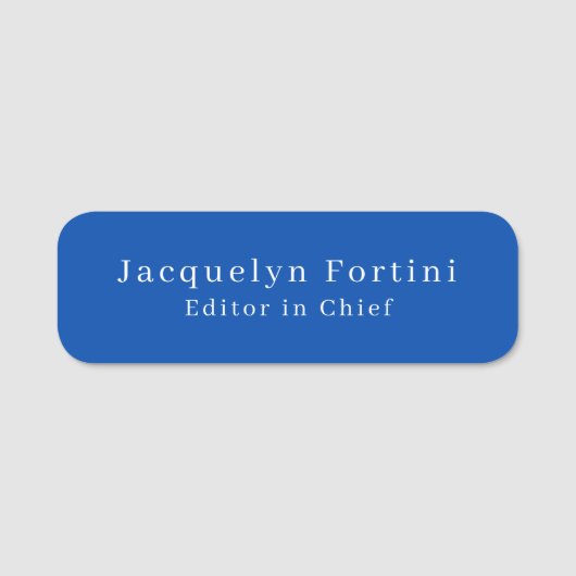 Kobalt Blauw Plain Elegant Modern Minimalist Naamplaatje (Voorkant)