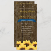 Kobalt Blauw Rustiek Zonnebloem Trouwprogramma Programmakaart (Voorkant / Achterkant)