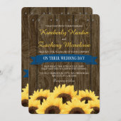 KOBALT BLAUW RUSTIEKE ZONNEBLOEM BRUILOFT UITNODIG KAART (Voorkant / Achterkant)