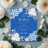 Kobalt blauw wit kant bruiloft uitnodiging