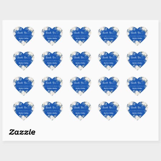 Kobalt blauw witte bloemen hart dank u bruiloft sticker (Vel)