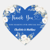 Kobalt blauw witte bloemen hart dank u bruiloft sticker (Voorkant)