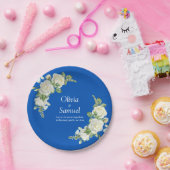 Kobalt Blauw & Witte Rozen 7" Papieren Bordje (Feest)