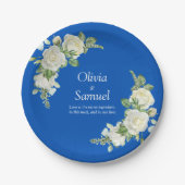Kobalt Blauw & Witte Rozen 7" Papieren Bordje (Voorkant)