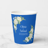 Kobalt Blauw & Witte Rozen 8oz Papieren Bekers (Voorkant)