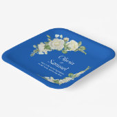 Kobalt Blauw & Witte Rozen 9" Vierkant Papieren Bordje (Gebogen)