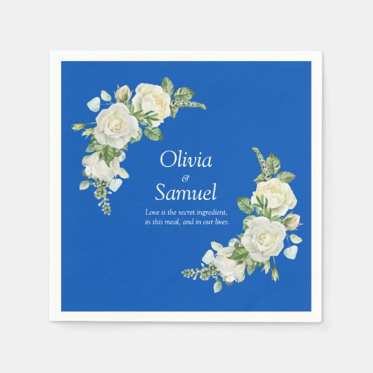 Kobalt Blauw & Witte Rozen Cocktail Servet (Voorkant)