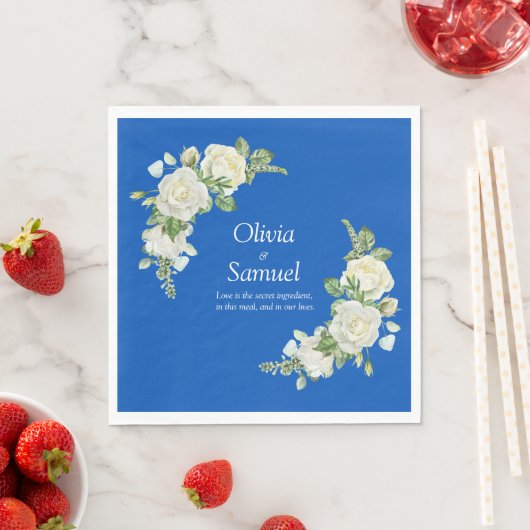 Kobalt Blauw & Witte Rozen Luncheon Servet (Insitu)