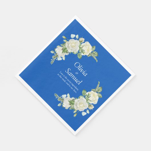 Kobalt Blauw & Witte Rozen Luncheon Servet (Hoek)