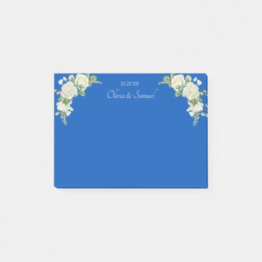 Kobalt Blauw & Witte Rozen Trouwsuite Post-it® Notes (Voorkant)