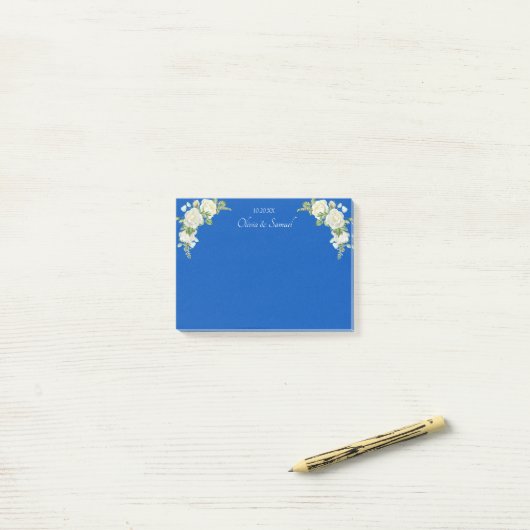 Kobalt Blauw & Witte Rozen Trouwsuite Post-it® Notes (Op bureau)