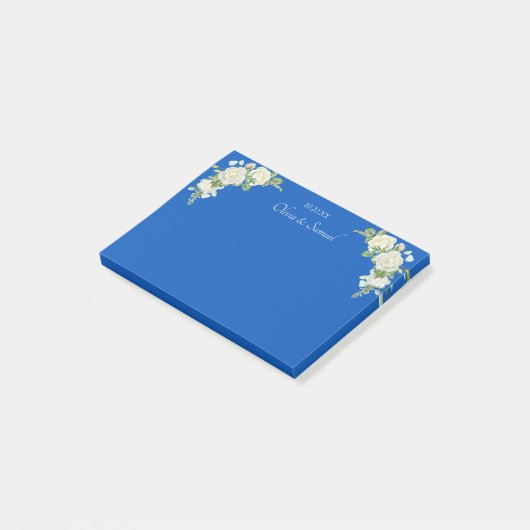 Kobalt Blauw & Witte Rozen Trouwsuite Post-it® Notes (Schuin)