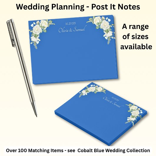 Kobalt Blauw & Witte Rozen Trouwsuite Post-it® Notes