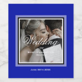 Kobalt blauwe aanpasbare trouwfoto wijn etiket (Enkel label)