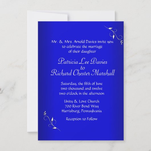 Kobalt Blauwe Avond Bruiloft Uitnodiging (Voorkant)