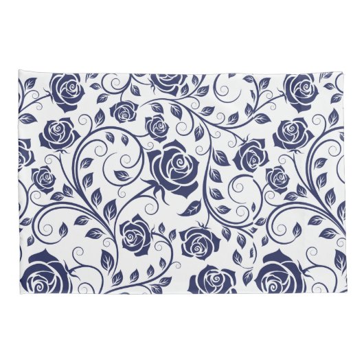 Kobalt Blauwe Rozen Kussensloop (Achterkant-Rechts)