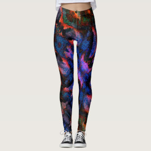 Kobalt blauwe spatten met kleurrijke, roodhete tex leggings