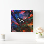 Kobalt blauwe spatten met kleurrijke, roodhete tex vierkante klok (Huis)