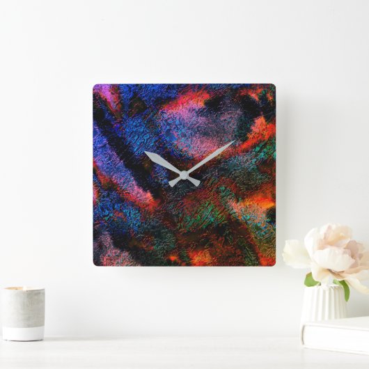 Kobalt blauwe spatten met kleurrijke, roodhete tex vierkante klok (Huis)