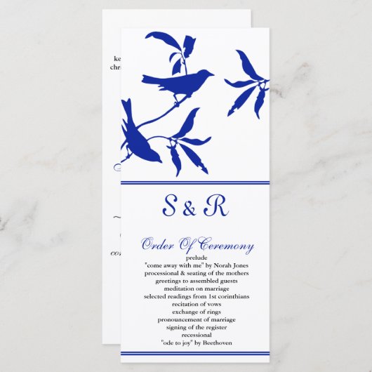 Kobalt blauwe vogels Weddenschap Programmakaart (Voorkant / Achterkant)