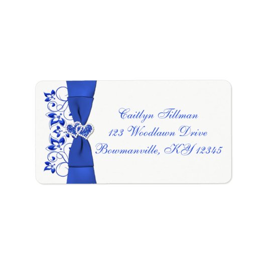 Kobalt Blauwe Witte Harten Retouradreslabel Etiket (Voorkant)