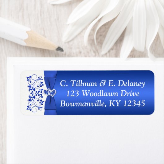 Kobalt Blauwe Witte Harten Retouradreslabel Etiket (Insitu)