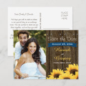 KOBALT BLU RUSTIEKE ZONNEBLOEM SAVE THE DATE BRIEF AANKONDIGINGSKAART (Voorkant / Achterkant)