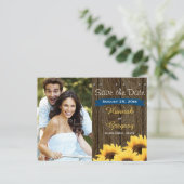 KOBALT BLU RUSTIEKE ZONNEBLOEM SAVE THE DATE BRIEF AANKONDIGINGSKAART (Staand voorkant)