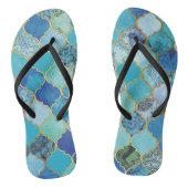 Kobalt Blue, Aqua & Gold Moroccan Teenslippers (Voetbed)