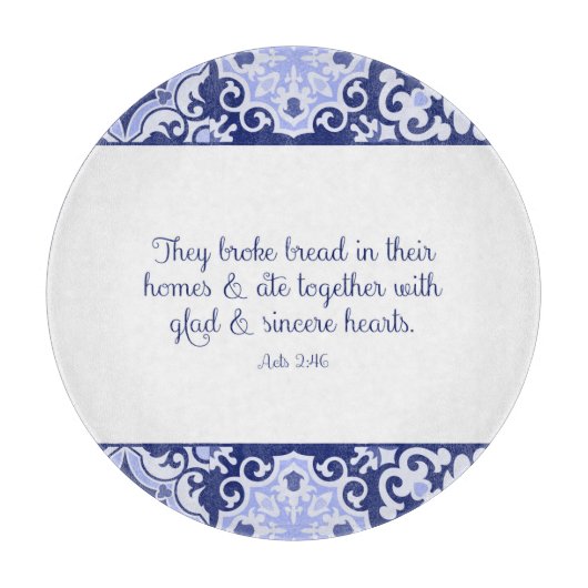 Kobalt Blue Bijbel verse, ze brokken brood Snijplank (Voorkant)