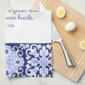 Kobalt Blue Bijbel Verse, ze hebben brood gebroken Theedoek (Quarter Fold)