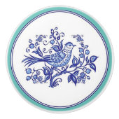 Kobalt Blue Bird met Border Keramische Knop (Voorkant)