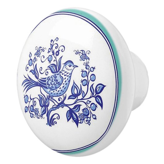 Kobalt Blue Bird met Border Keramische Knop (Rechts)
