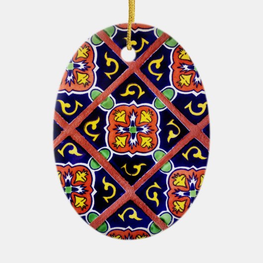 Kobalt Blue Burnt Oranje SouthWestern Tile Design Keramisch Ornament (Voorkant)