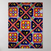 Kobalt Blue Burnt Oranje SouthWestern Tile Design Poster (Voorkant)