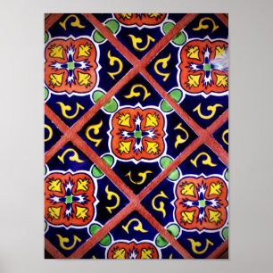 Kobalt Blue Burnt Oranje SouthWestern Tile Design Poster