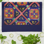 Kobalt Blue Burnt Oranje SouthWestern Tile Design Theedoek (Gevouwen)