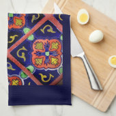 Kobalt Blue Burnt Oranje SouthWestern Tile Design Theedoek (Quarter Fold)
