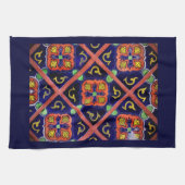 Kobalt Blue Burnt Oranje SouthWestern Tile Design Theedoek (Horizontaal)