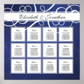 Kobalt Blue Damask Dinner Party-zitplaatskaart Poster (Voorkant)